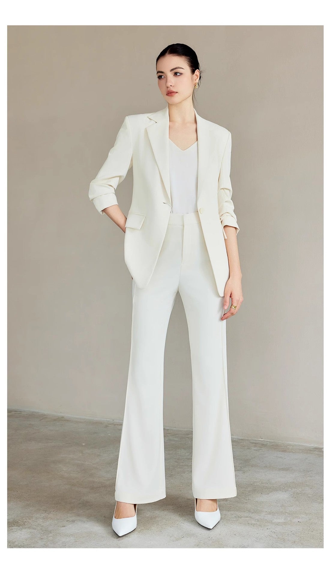 Spring and Autumn New High-End White-Collar Suit Suit White One-Button Suit Pants Female President Formal Work Clothes