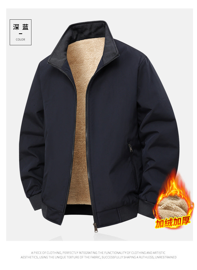 Thick Velvet Jacket 2025 Large Size Men's Outwear Autumn and Winter Middle-Aged and Elderly Stand-Up Collar Business Dad's Cotton Outwear