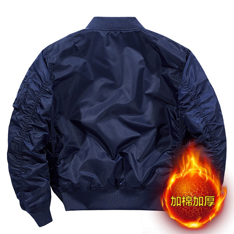 Popular Ma1 Pilot Jacket Men's Autumn and Winter Pure Color Thickeneded Jacket American Casual Cotton Jacket Same Style for Men and Women