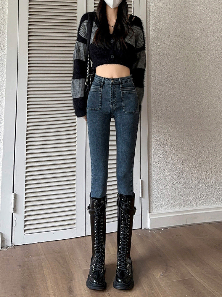 Retro High-Waisted Jeans for Women 2025 Autumn New Slimming Look Design Elastic Tight Pencil Pants