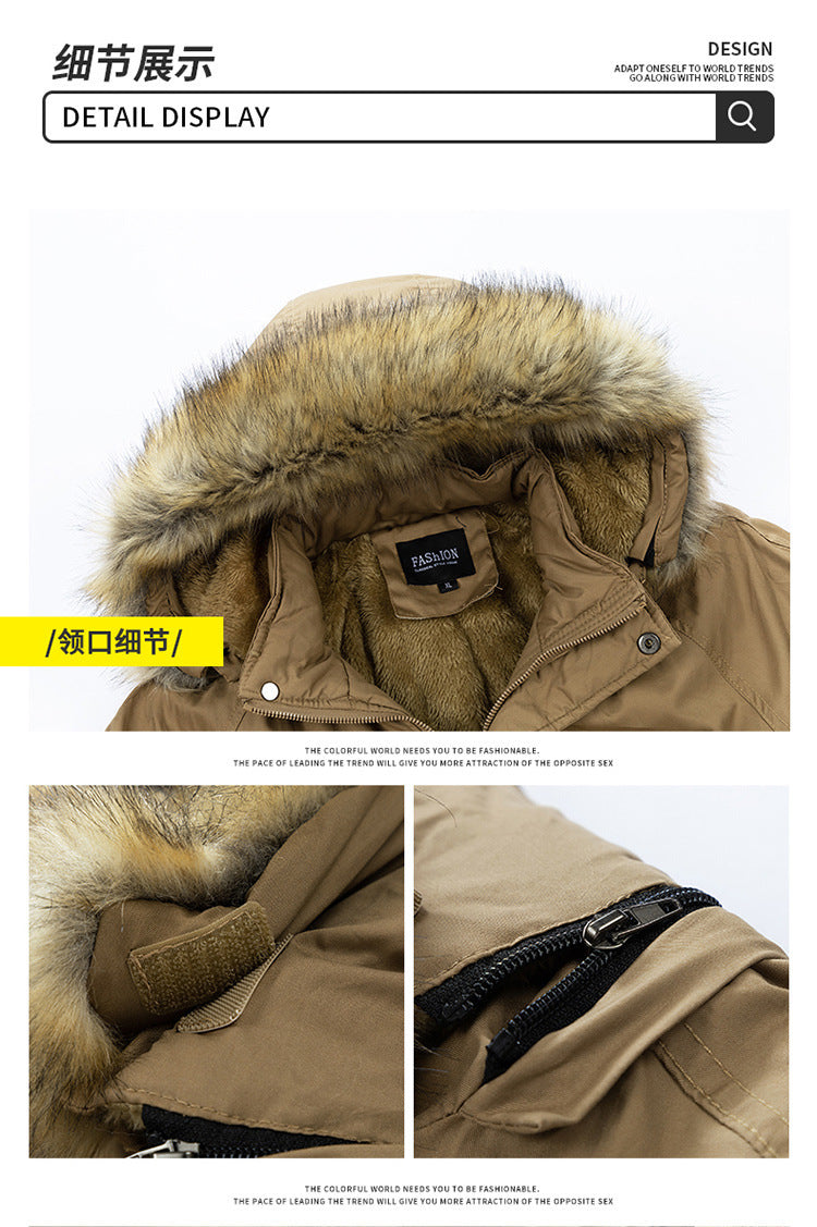 Autumn and winter new men's windbreaker Korean slim fit mid-length thick hooded coat plus size casual men's trendy