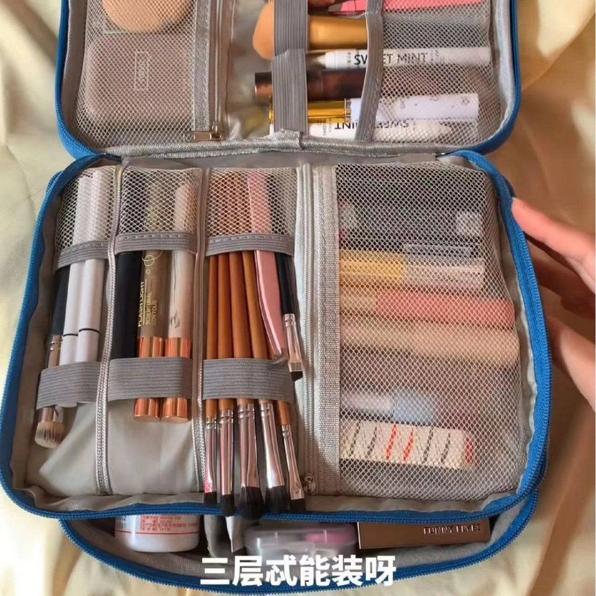 Oxford Cloth Data Cable Storage Bag, Cosmetics Travel Portable Handbag, Large Capacity Waterproof Portable Storage