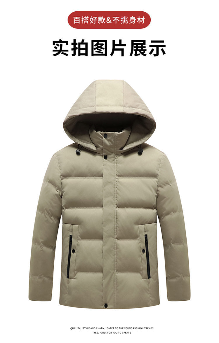 2024 Cross-border Foreign Trade Winter Middle-aged and Elderly Dad Clothes Men's Down Cotton-padded Coat Thickened Warm Hooded Cotton-padded Coat