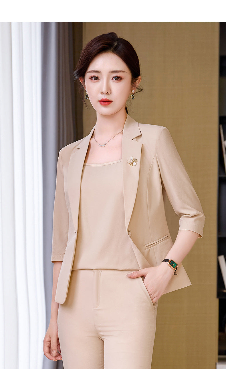 Pink Petite Suit for Women, Summer Thin High-End Short Professional Wear, Fashionable Elegant Casual Formal Wear