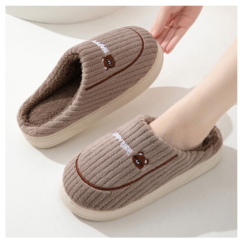 Winter Cotton Slippers Women's Thick Bottom Indoor Home Warm Comfortable fleece-lined Household Non-Slip Couple Mao Slippers for Men