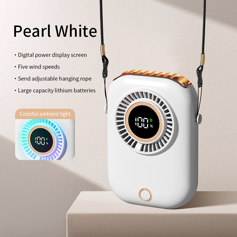 New Handheld Digital Display Small Fan Portable USB Lazy Electric Fan Outdoor Mini Waist Fan Hanging Neck Fan