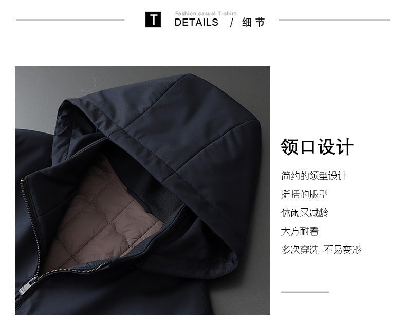 Source Manufacturer Spring and Autumn Anti-Wrinkle Fashion Korean Style Casual Jacket Business Simple Removable Hood Filled with Wool Middle-Aged Clothing