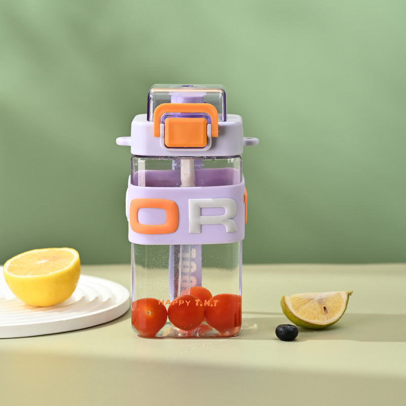 Carefully Selected Popular Square Water Cup, Student Straw Cup with Free Strap, First Grade Student Kettle, Bouncing Cup Lid, Straw Cup