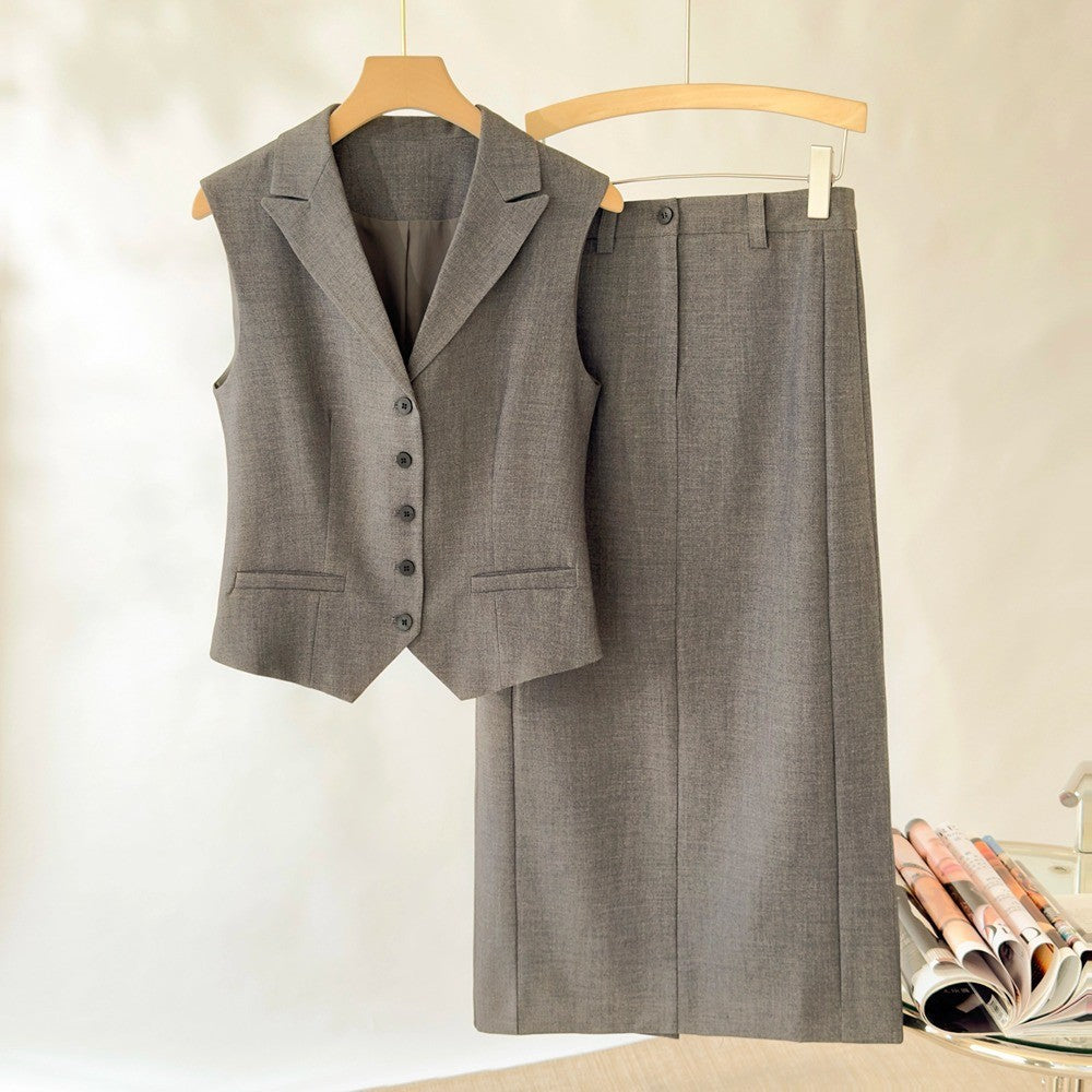 Endy Professional Worsted Wool Vest Skirt suit Summer High-end Sense Elegant Sleeveless Vest Top Straight Skirt