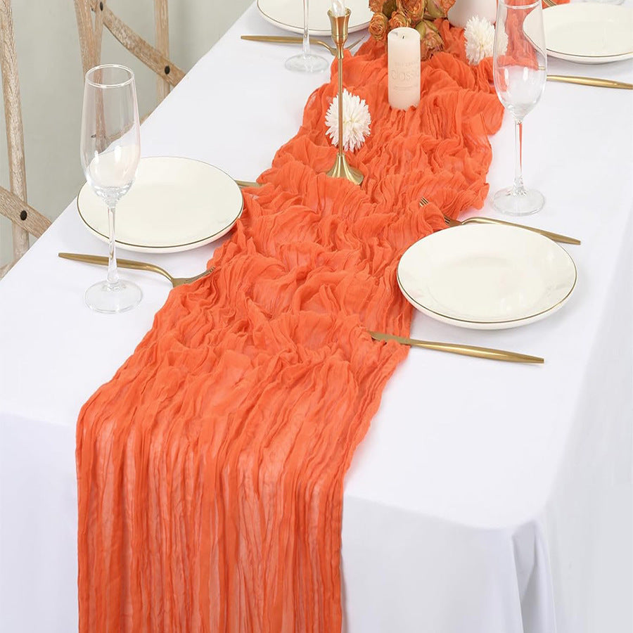Cross-border foreign trade wholesale Bali yarn wrinkled table flag twist table flag tablecloth wedding party decoration wrinkled table flag