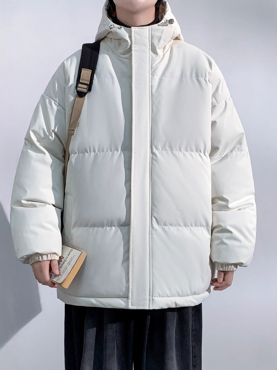 Cross-Border Version of Casual Versatile Solid Color Cotton Jacket with Hood, Loose Fit, Men's Winter Trendy Brand Coat, Thickened and Warm