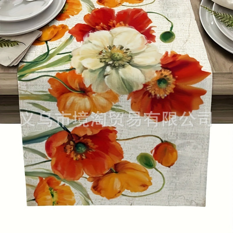 Linen Table Runner Pastoral Flower Lemon Summer Home Dining Table Outdoor Decoration Printed Tablecloth Table Runner