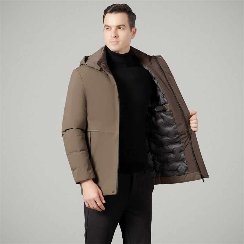 Authentic Men's Cotton Coat for Autumn and Winter, New Trendy Business Casual Loose Hooded Cotton Jacket, Thickened and Warm