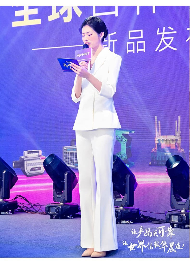 Spring and Summer Fashionable High-End White Three-Quarter Sleeve Suit Suit Host Business Formal Wear Female President Suit Workwear
