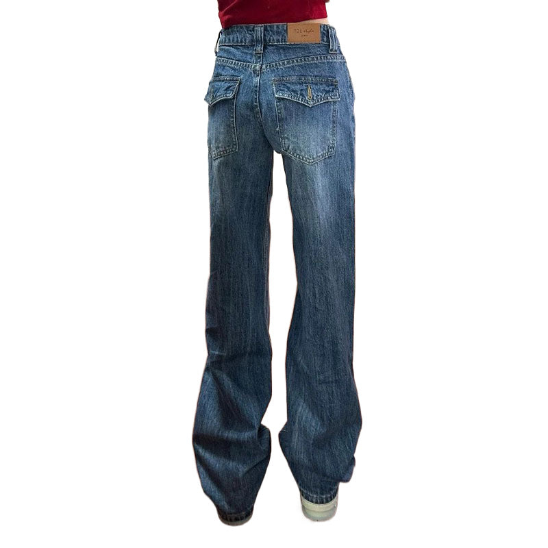 High-Waisted Loose Straight-Leg Jeans for Women, Autumn New Blue Petite Slim-Fit Narrow Wide-Leg Pants