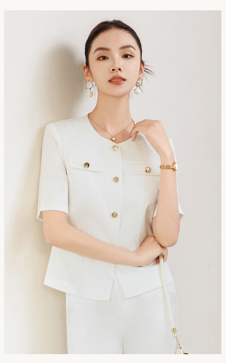 Summer Suit for Women, Thin, High-End, Professional, Fashionable, Short-Sleeved Suit, Wide-Leg Pants Two-Piece Set