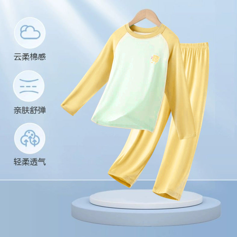 Children's Home Clothes Spring and Summer Modal Long Sleeve Trousers Pajamas suit Boys and Girls Shoulder Cooler Air-conditioning Clothes