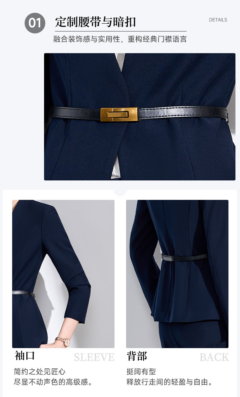 Cross-Border Collarless Blazer for Women, New Spring and Autumn Style, Elegant Waist-Cinching, High-End Professional Office Formal Suit Set