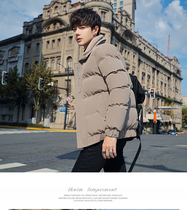 2025 Winter Cotton Jacket for Men, Fashionable and Popular Stand-Up Collar Windproof Cotton Coat, Trendy Korean Style Handsome Short Jacket for Students