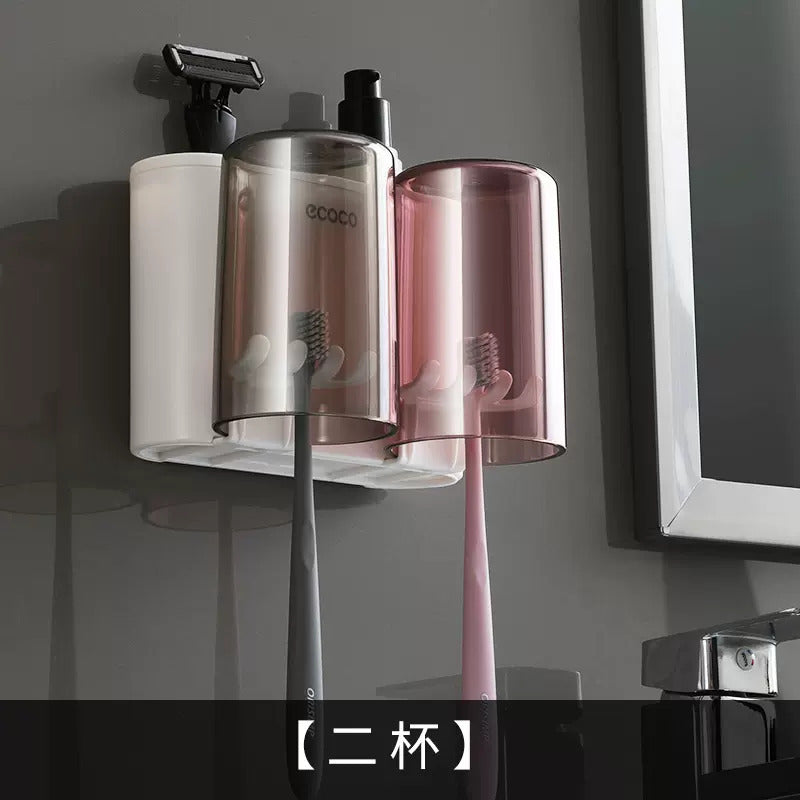 Wall-mounted toothbrush holder toilet non-perforated toothpaste toothbrush storage rack transparent mouthwash cup brushing cup suit