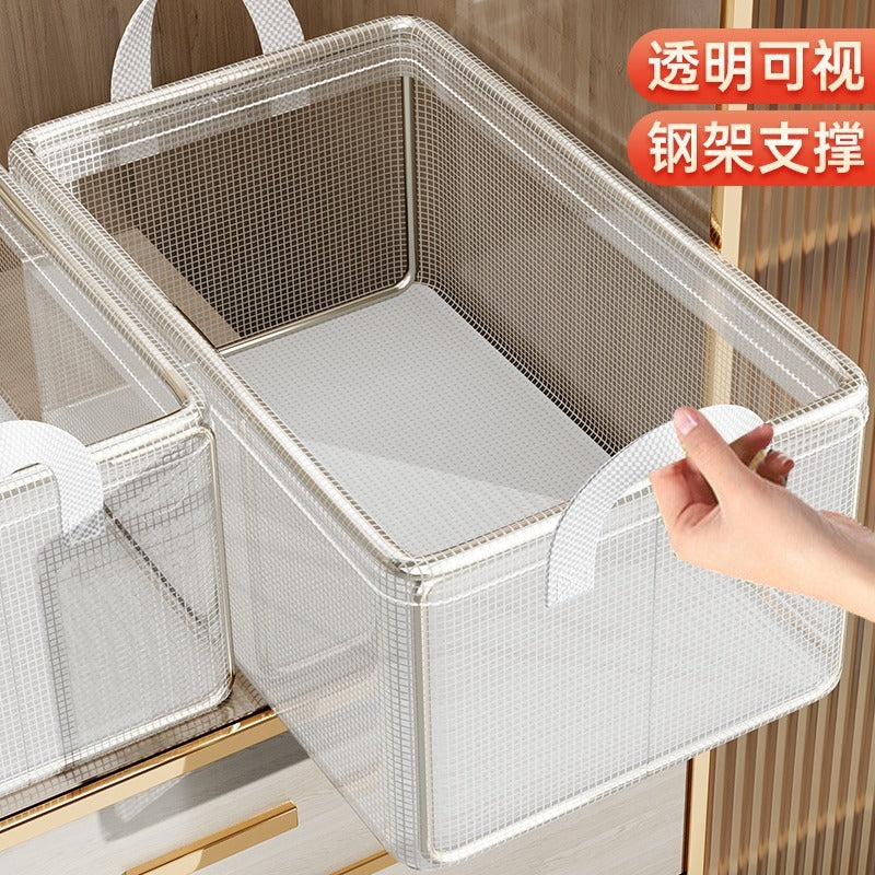 New Installation-Free Steel Frame Transparent Storage Basket Without Lid Folding Clothing and Pants Storage Basket Socks and Sundries Storage Box