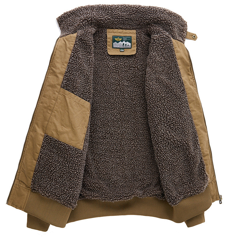 Winter Men's Lapel Pure Cotton American Casual Work Coat Lamb Fleece Coat Maillard Autumn and Winter Cotton Coat 8218