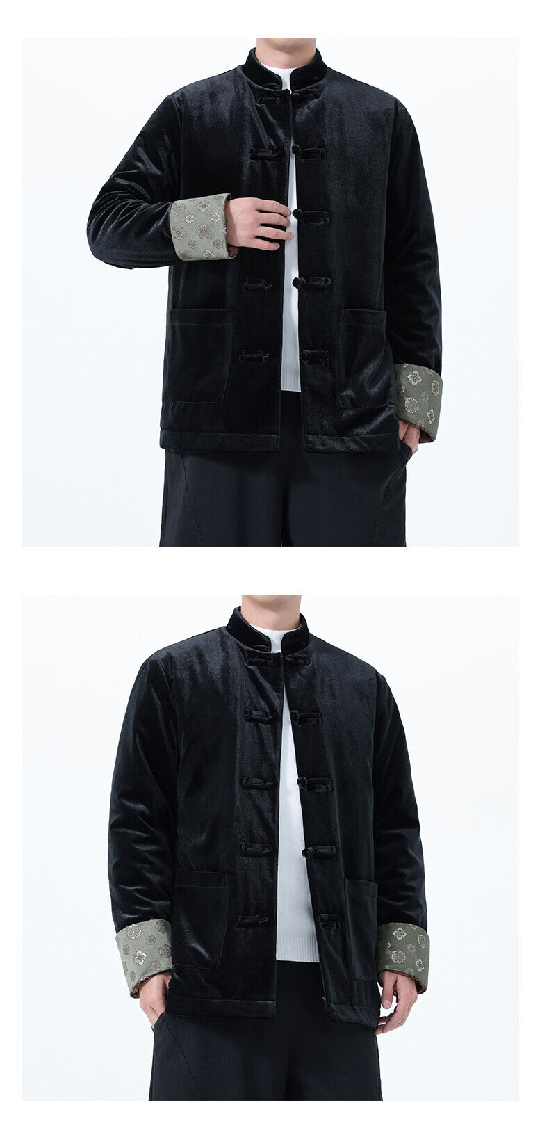 Winter Chinese-Style Tang Suit Jacket for Men, Corduroy Cotton Coat, Retro Thickened Cotton Clothing, Chinese-Style Button Cotton-Padded Jacket, Hanfu