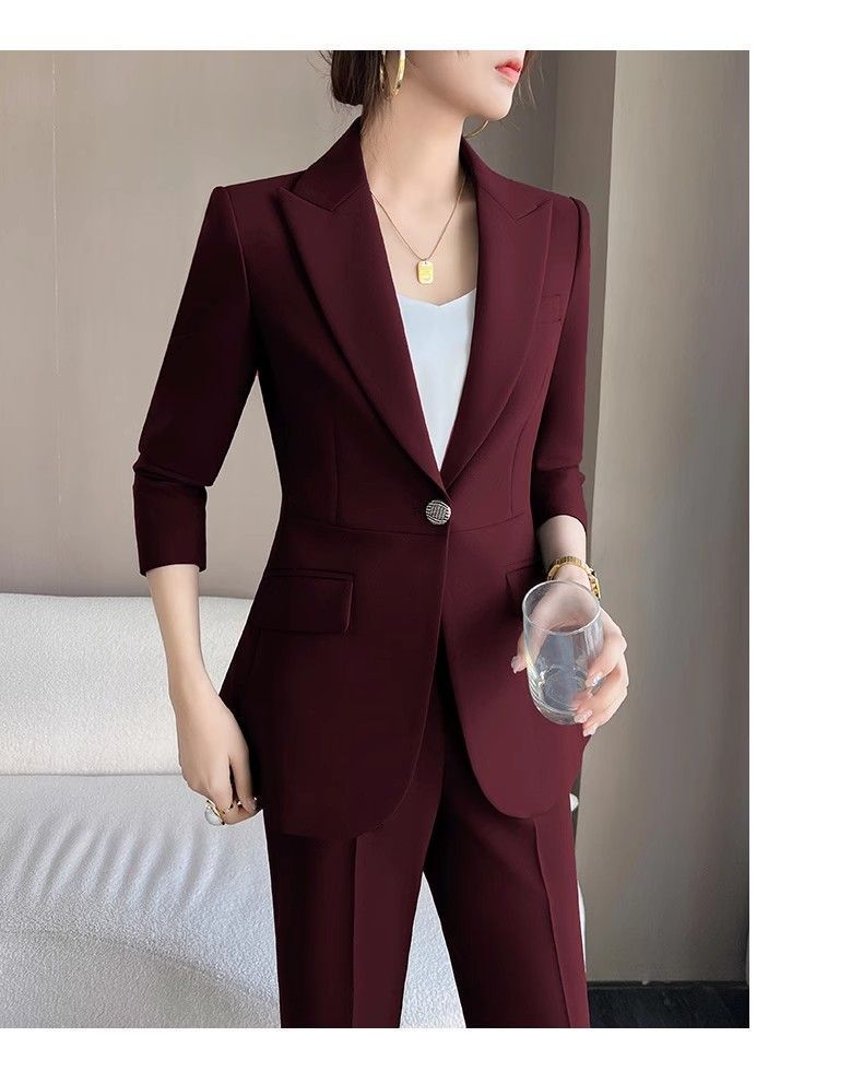 Fashionable Ancora Red Suit Suit Women's 2025 Autumn New Commuting Professional Work Clothes Slim Suit Two-Piece Set