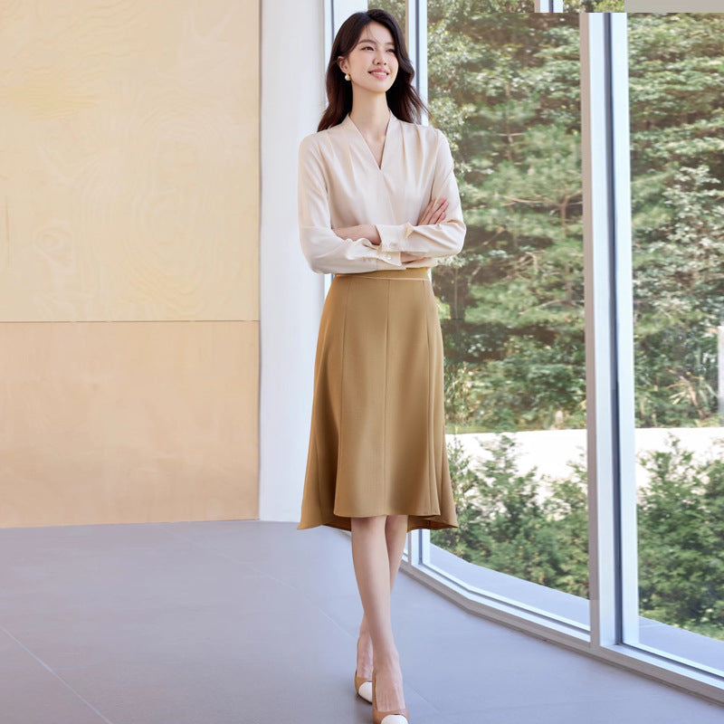 Summer New Style High-End Professional Women's Skirt Suit, Fashionable and Elegant Goddess Style Long-Sleeved Shirt and Skirt Formal Wear Ol