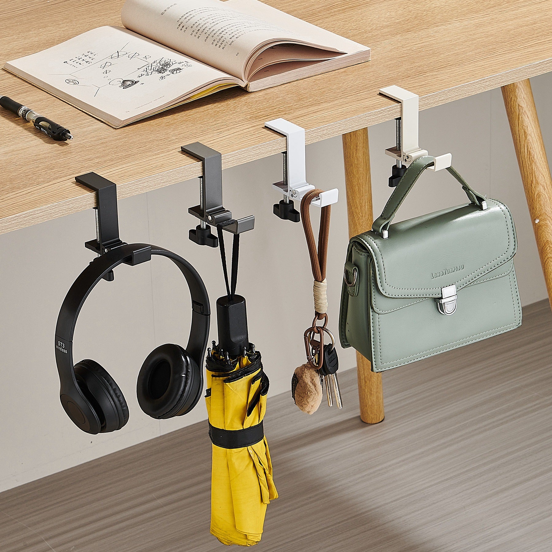 Foldable Tableside Hook, Simple Space Aluminum Hook, Desktop Storage and Organization Hook, Creative Deskside Hook for Students