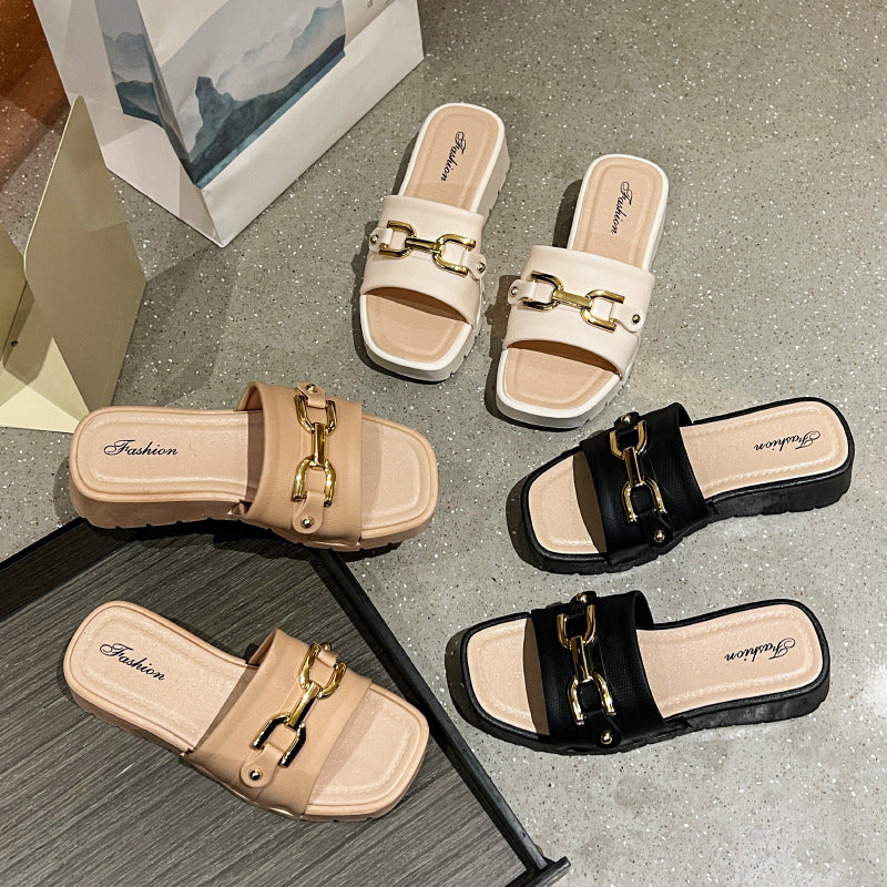 2024 New Wedge Slippers Women's Summer Southeast Asia Foreign Trade Thick Bottom Fashionable All-match Outer Wear Thickened Sandals