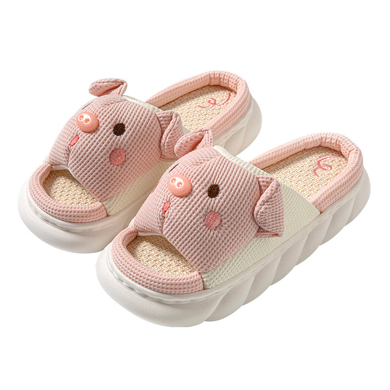 Cross-border Foreign Trade Tail Pig Cute Men and Women Couple Universal Open Toe Linen Cotton Linen Slippers
