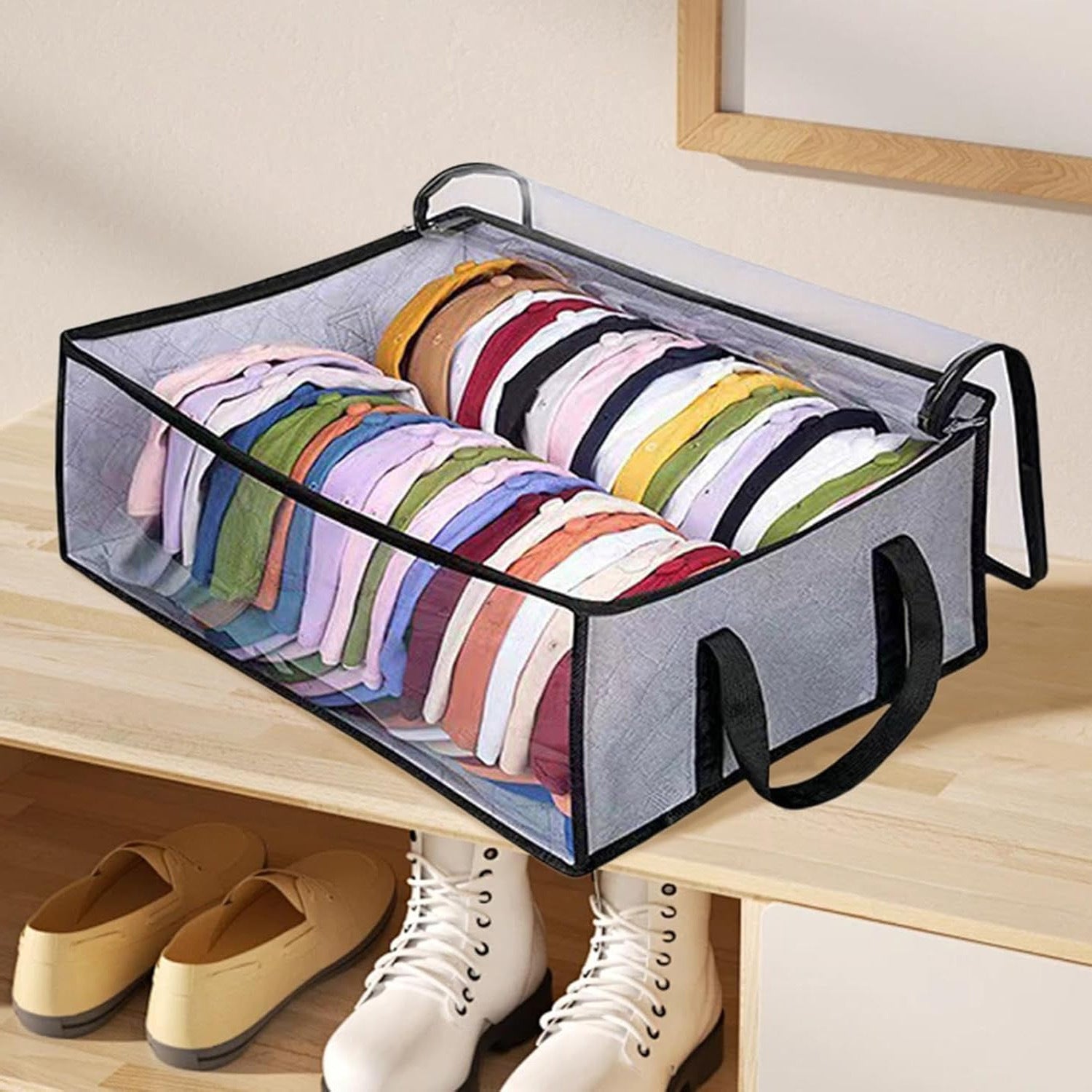 Amazon Large Window Transparent Storage Bag Portable Hat Clothes Foldable Storage Bag Storage Handbag Visual