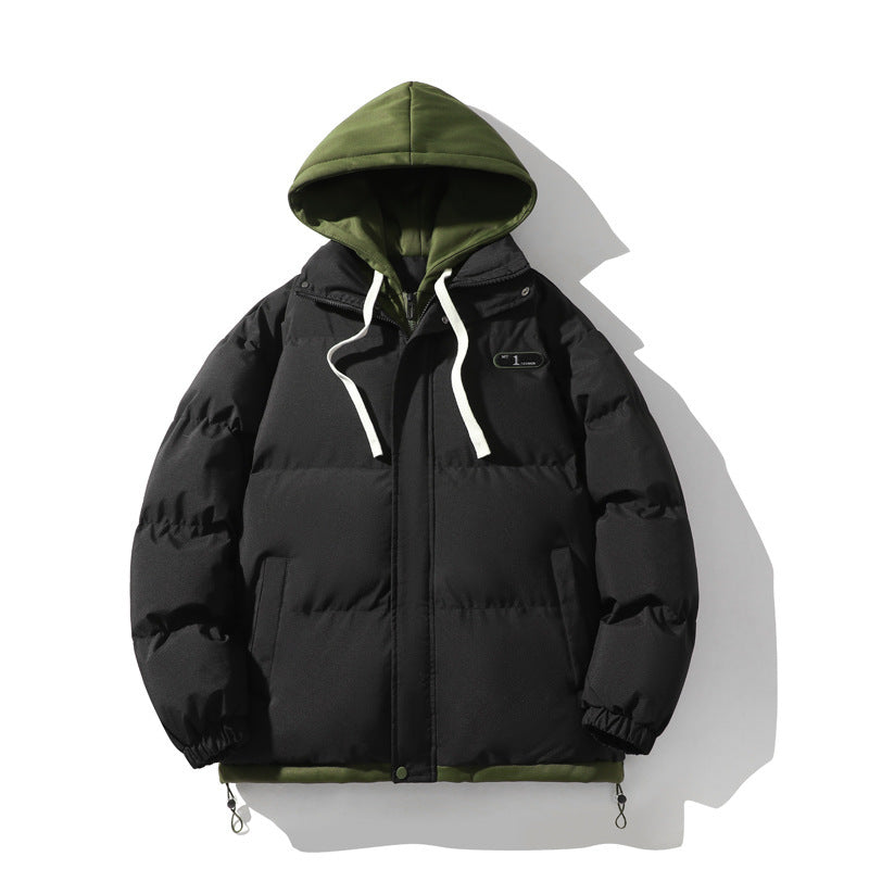 Men's Cotton-Padded Jacket Winter Cold-Proof Cotton Jacket Hooded Fake Two-Piece 2024 New Youth Cotton-Padded Jacket Couple Trendy Brand