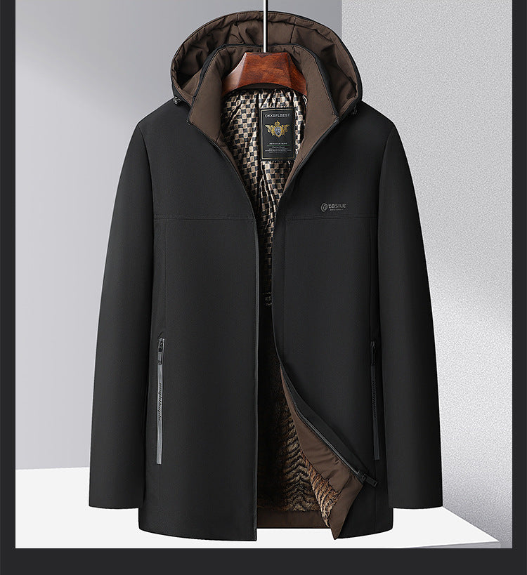 Middle-aged and elderly cotton-padded jacket 2024 winter middle-aged men's fleece-lined hooded jacket business leisure warm cotton-padded jacket