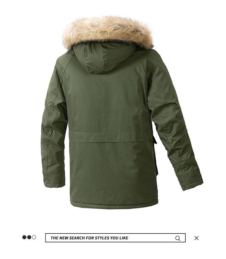 Autumn and winter new men's windbreaker Korean slim fit mid-length thick hooded coat plus size casual men's trendy