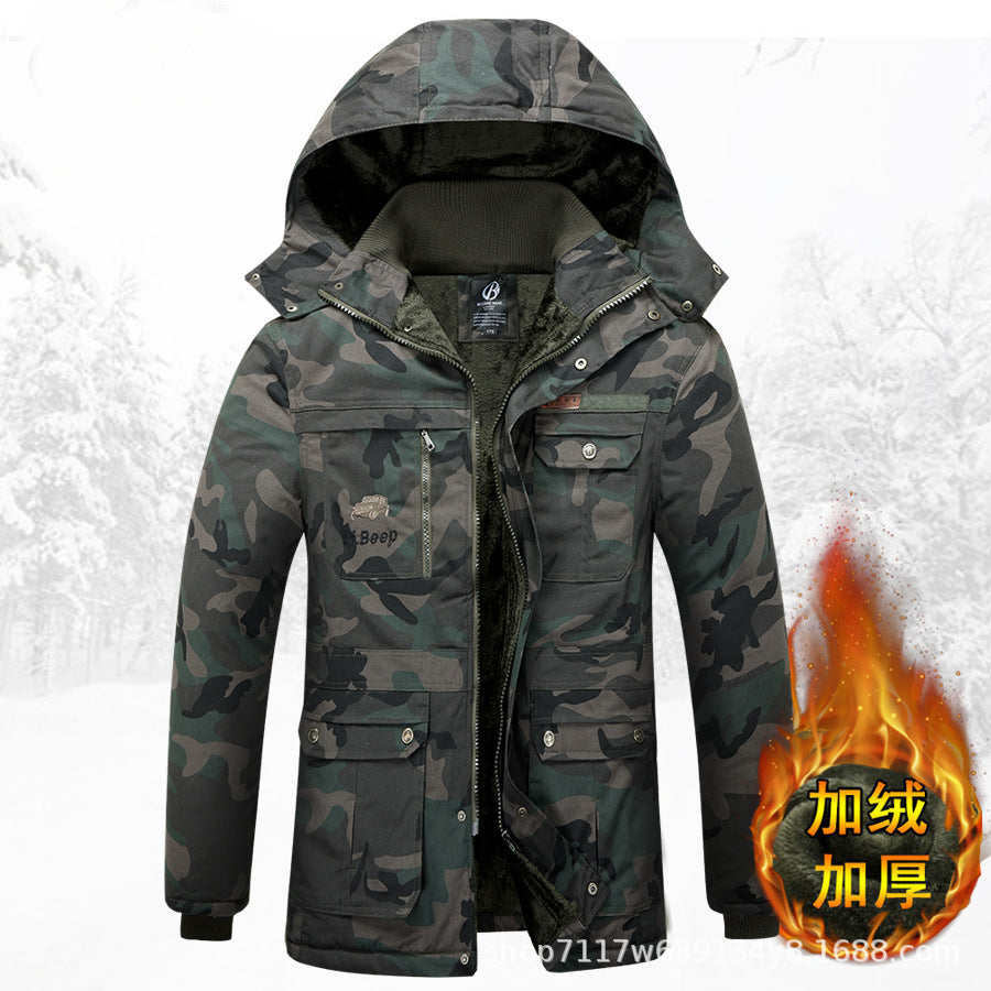 Beicangwang Winter Cotton-Padded Jacket for Men, Fleece-Lined, Thickened, Warm, Cold-Proof, Labor Protection Cotton Coat, Outdoor Cotton Material, Welding Workwear Cotton Jacket