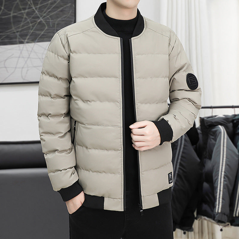 FS Standard Men's Baseball Collar Jacket Korean Style Casual Autumn and Winter Cotton Clothes Youth Handsome Outerwear All-match Coat Men's Trendy