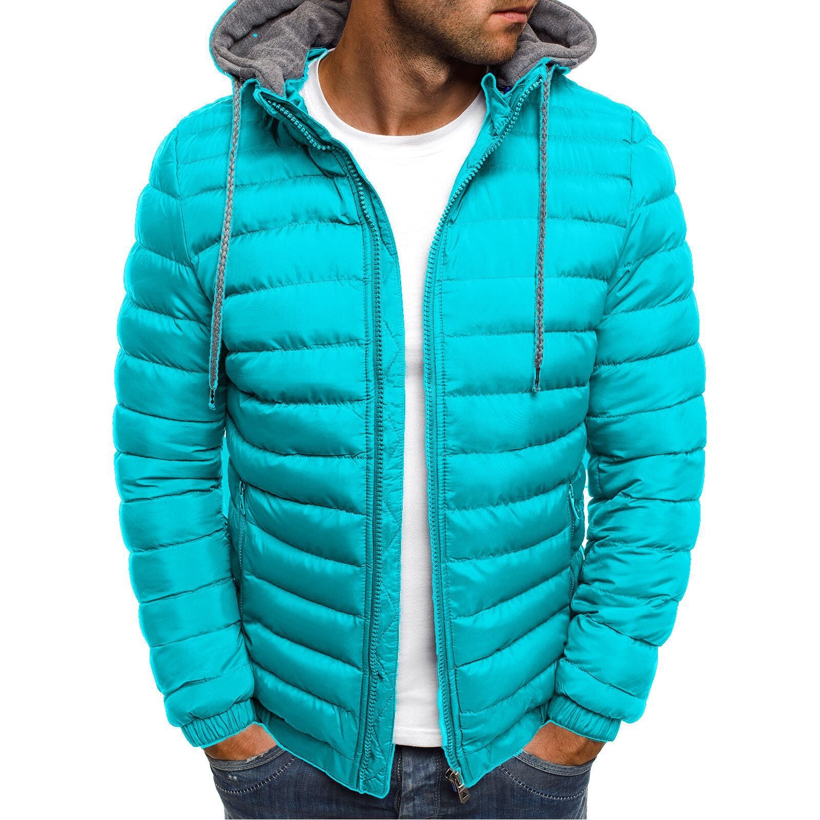 Year-Round Winter Men's Cotton Coat with Detachable Hood, European Size, Solid Color, Simple Cotton Jacket, Men's Outerwear Wholesale