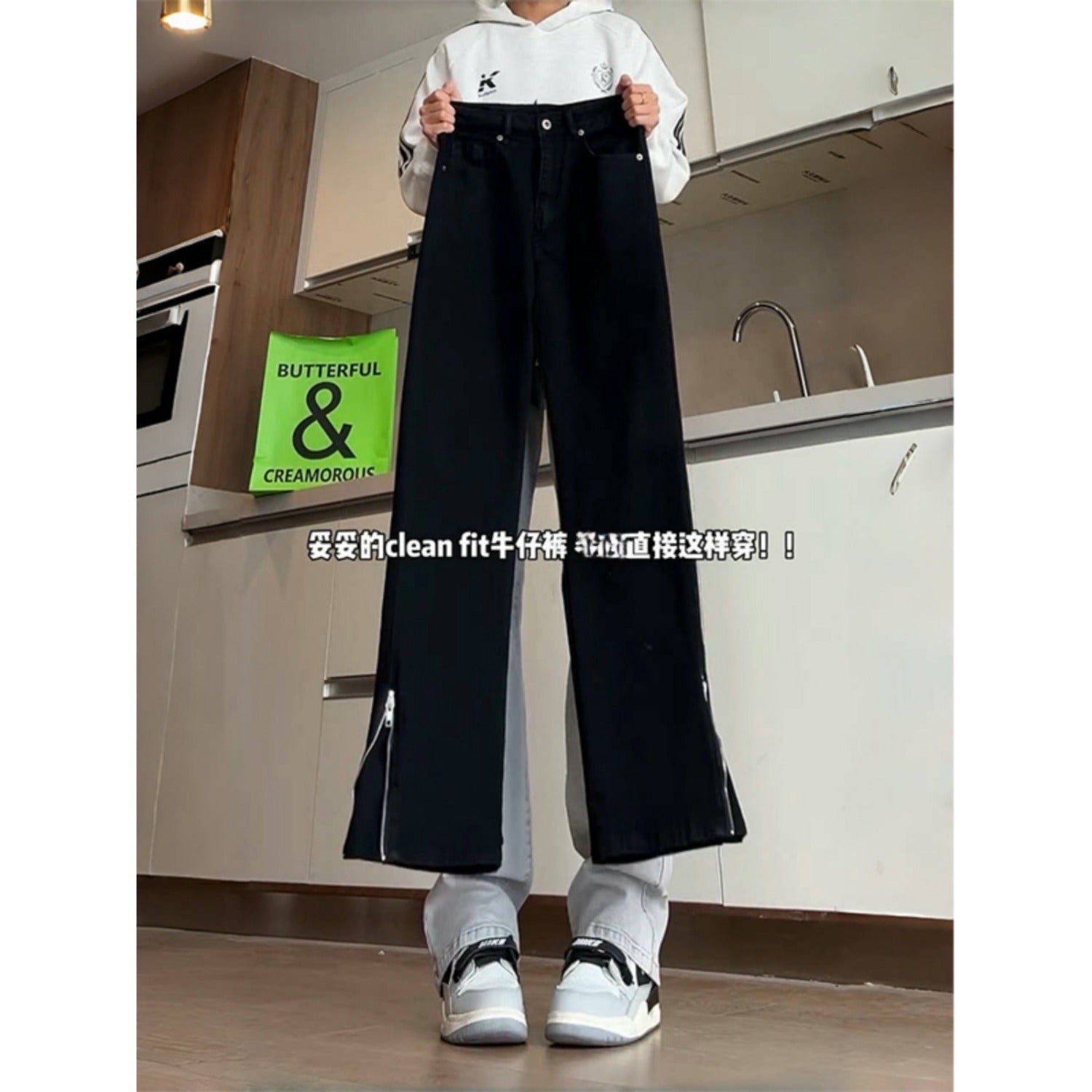 Cleanfit Side Zipper Bootcut Jeans for Men and Women American High Street Fleece-Lined Autumn and Winter Straight Slim Scimitar Pants