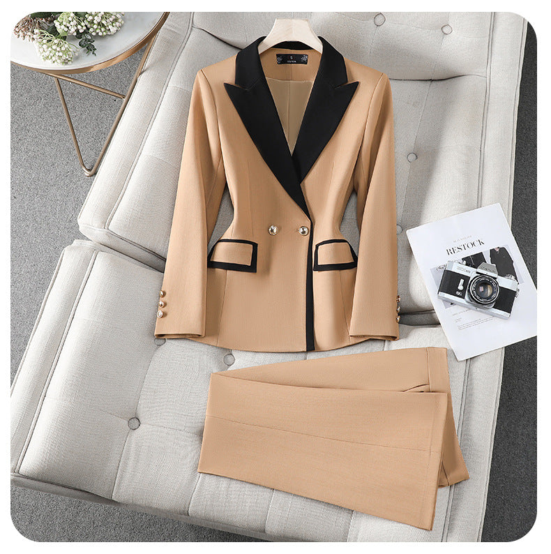 Cross-Border Women's Blazer for Spring and Autumn, New Style with a High-End Feel, Color-Blocking, Fashionable and Elegant, Goddess-Like Host Professional Suit