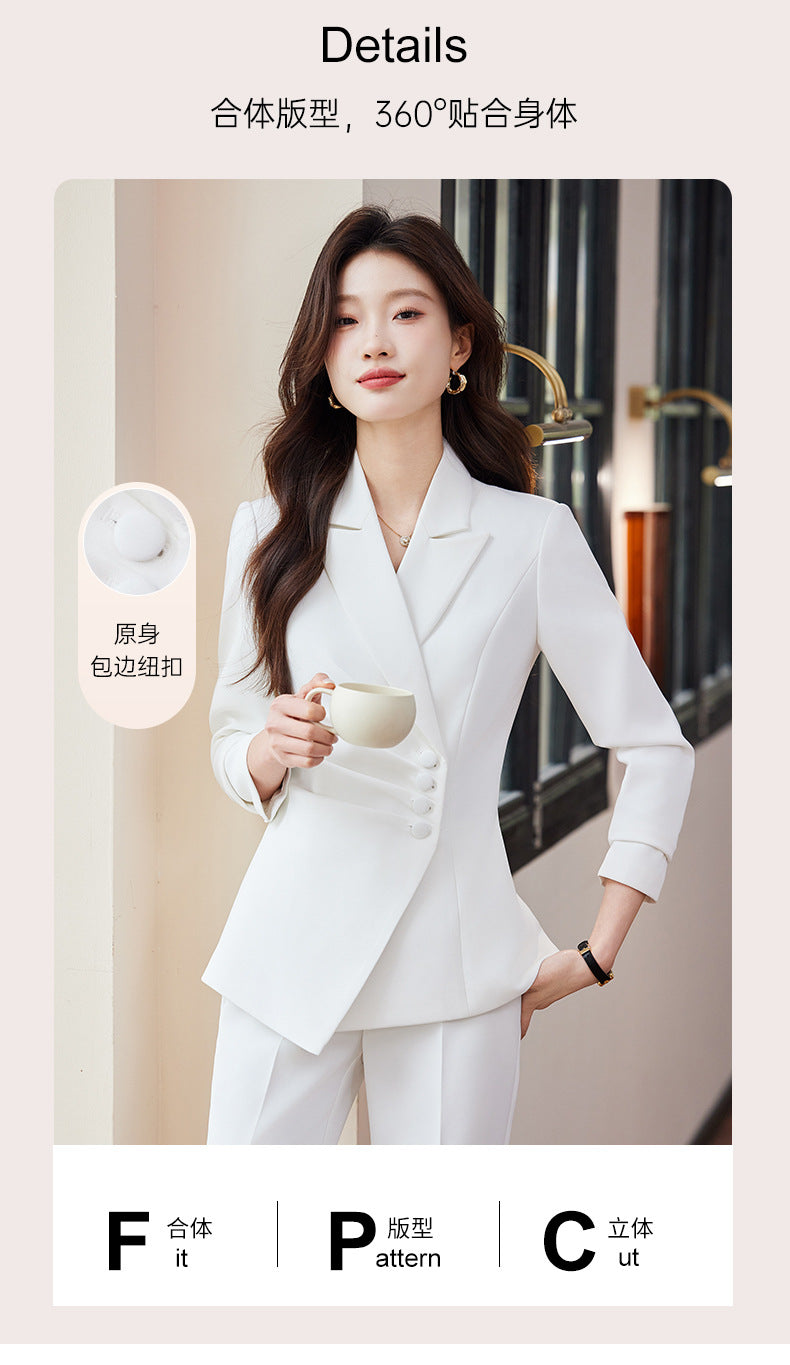 2025 Spring European and American Foreign Trade Green Slim Fit Small Suit Set Front Desk White Collar Workwear Wide-Leg Pants Suit Set
