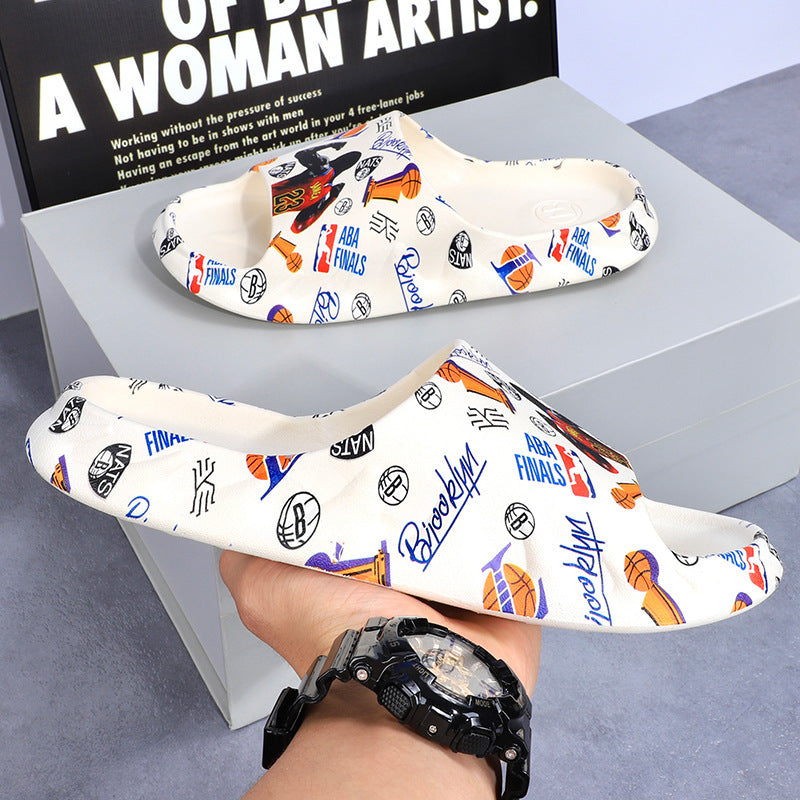 2025 New Style Slippers Men's Sporty Style Summer Odor-proof Non-slip Casual Flame Trendy Couple's Home Slippers