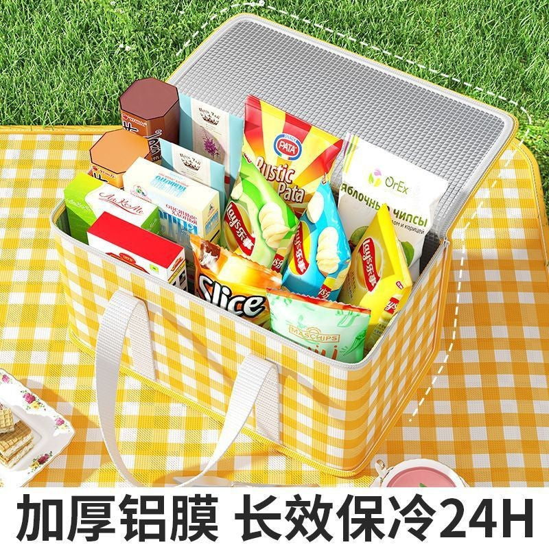 Factory Wholesale Outdoor Picnic Bag Large Capacity Camping Picnic Blue Strong and Durable Thermal Insulation Ice Bag Aluminum Foil Double Handle