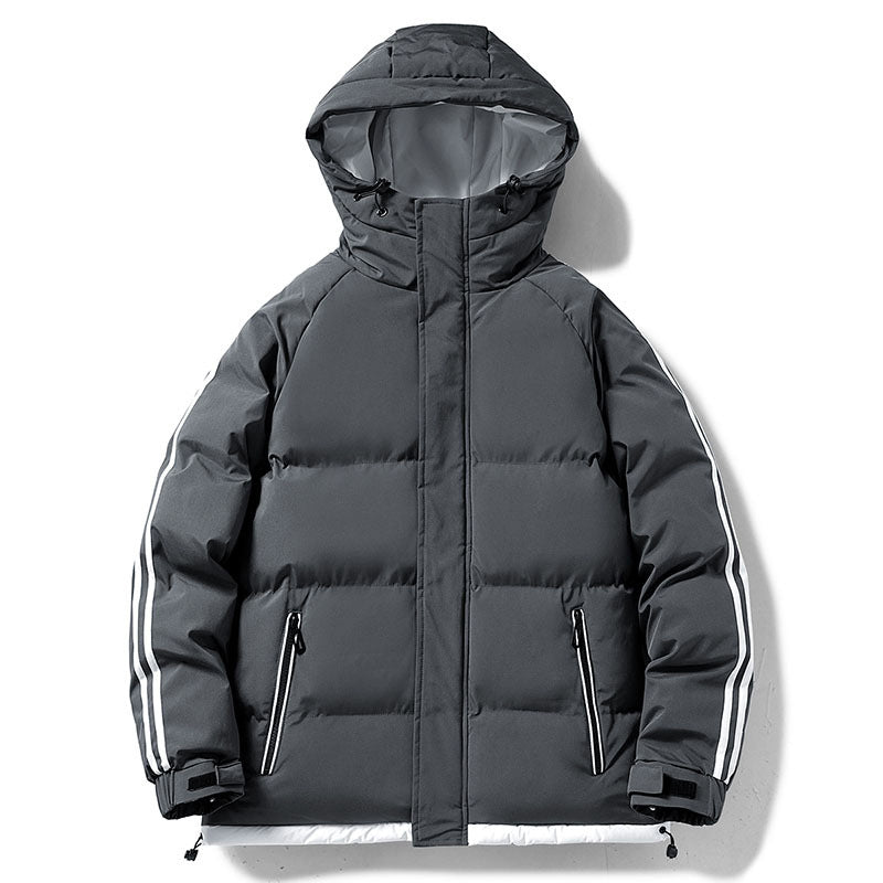 Cross-Border Wholesale Two-Stripe Cotton Jacket Unisex Hooded Cotton Coat Trendy Fashion Thickened Warm Cotton Jacket for Men