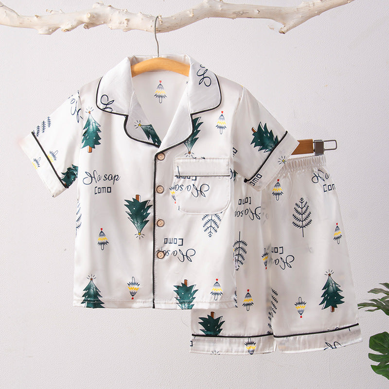 Children's Home Suit Summer Thin Boys and Girls Short-sleeved Cropped Pants Air-conditioning Suit 3-8 Children's Pajamas