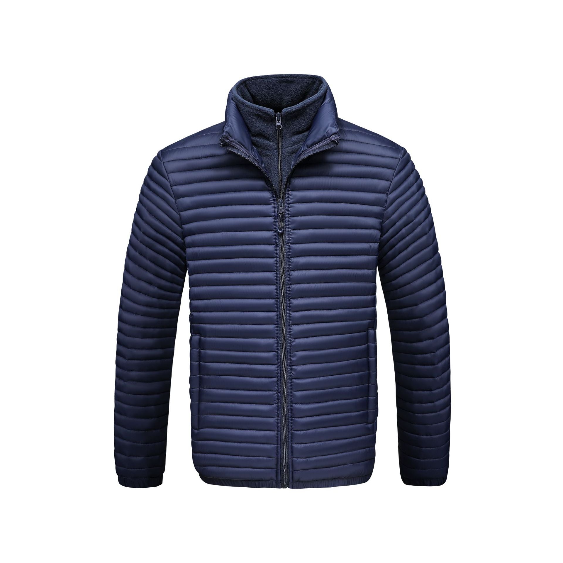 Cross-Border Trade 2025 Men's Stand-Up Collar Cotton Jacket in Various Colors, Faux Two-Piece Ribbed Cotton Coat, Men's Long-Sleeve Thickened Jacket