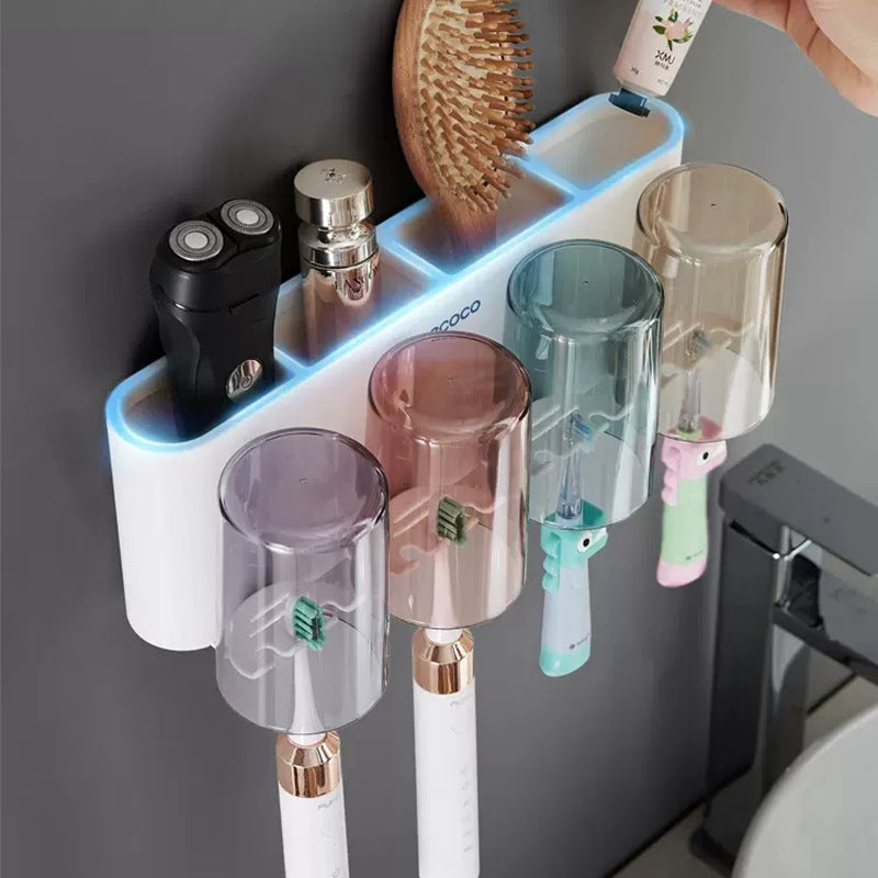 Wall-mounted toothbrush holder toilet non-perforated toothpaste toothbrush storage rack transparent mouthwash cup brushing cup suit