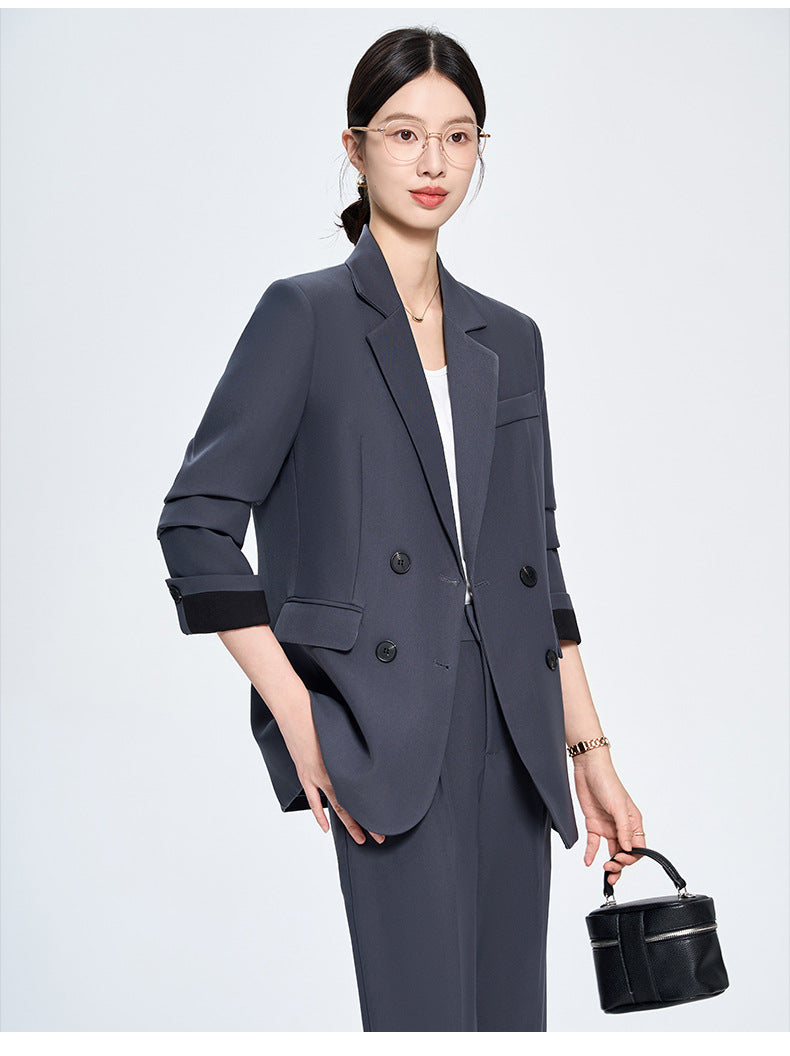 Cross-Border Gray Blazer for Women, New Spring and Autumn Style, Professional Formal Wear, Light Workplace Workwear, High-End Suit Set