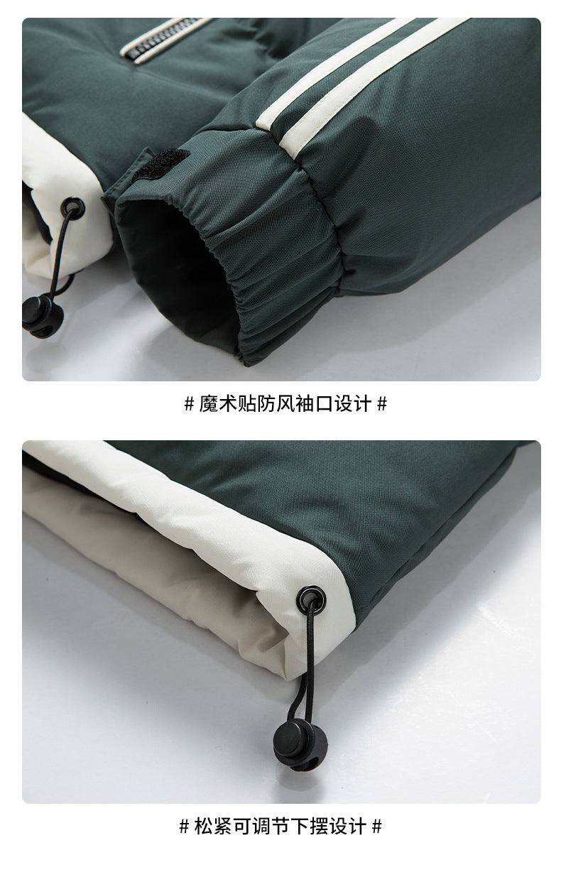Cross-Border Wholesale Two-Stripe Cotton Jacket Unisex Hooded Cotton Coat Trendy Fashion Thickened Warm Cotton Jacket for Men